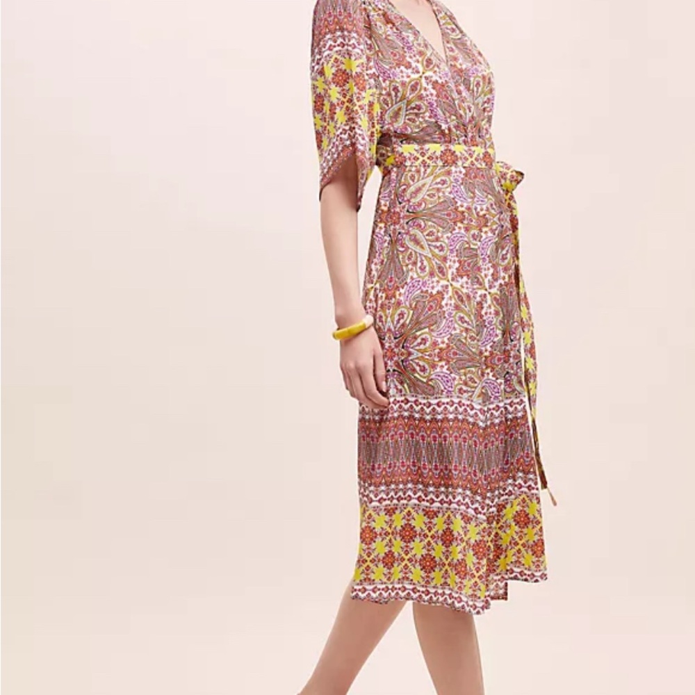 NWT $170 Anthropologie KACHEL Mirabelle Midi Boho Wrap Dress Floral SZ 2P Petite